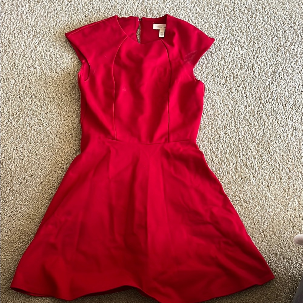 Silence + Noise Red A-Line Dress Knee-Length Cap Sleeve